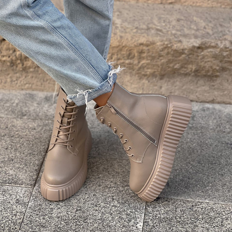 Черевики Wedge Leather Platform Termo Beige