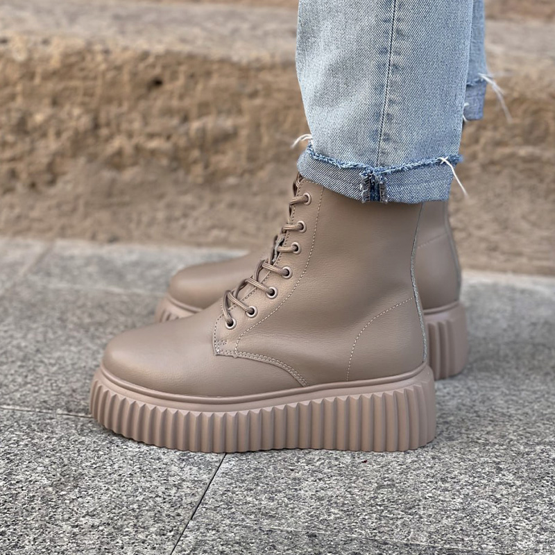 Черевики Wedge Leather Platform Termo Beige