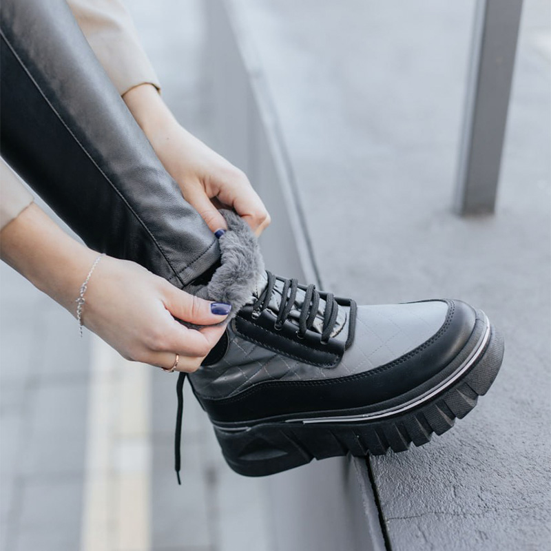 Черевики Leather Platform Black З ХУТРОМ