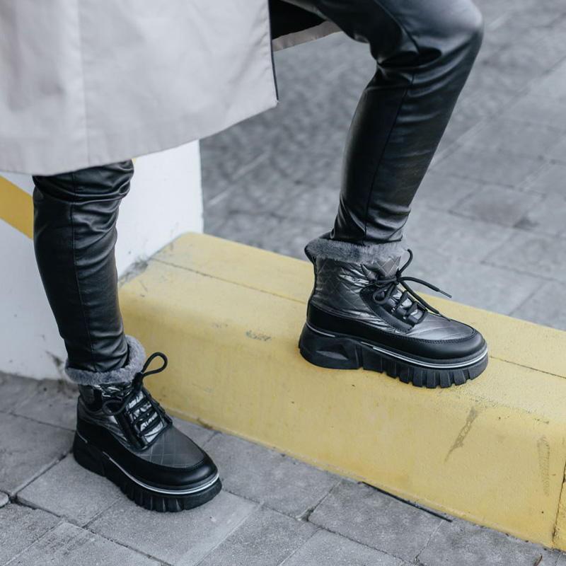 Черевики Leather Platform Black З ХУТРОМ