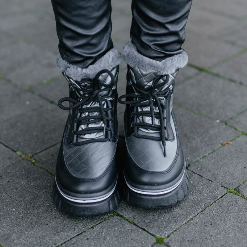 Черевики Leather Platform Black З ХУТРОМ