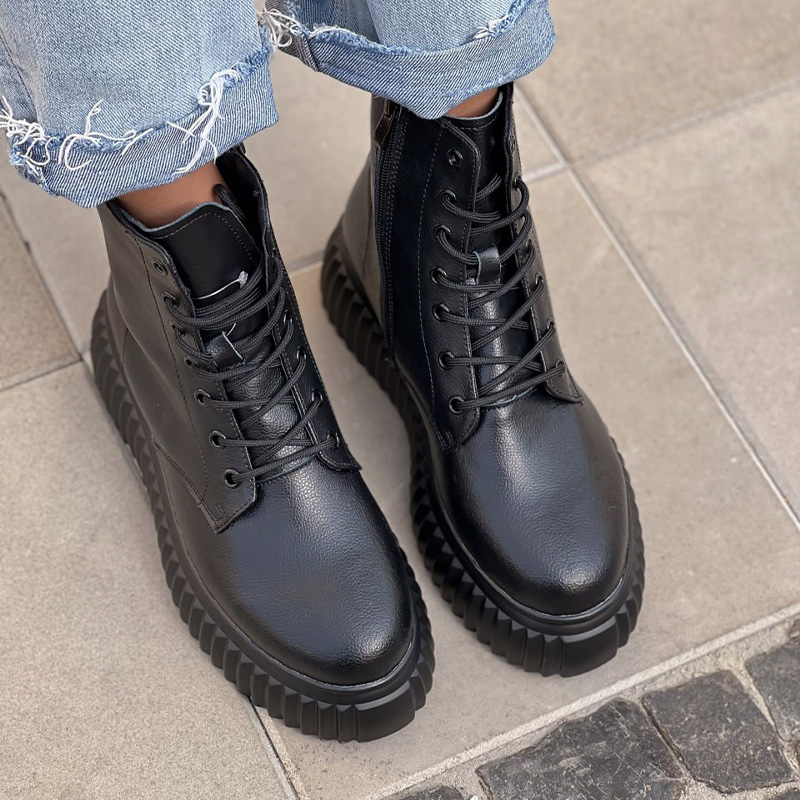 Черевики Wedge Leather Platform Termo Black