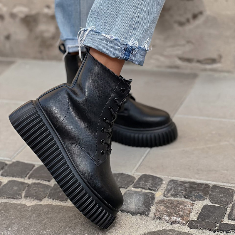 Черевики Wedge Leather Platform Termo Black