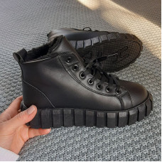 Черевики Peak Leather Black Platform З ХУТРОМ