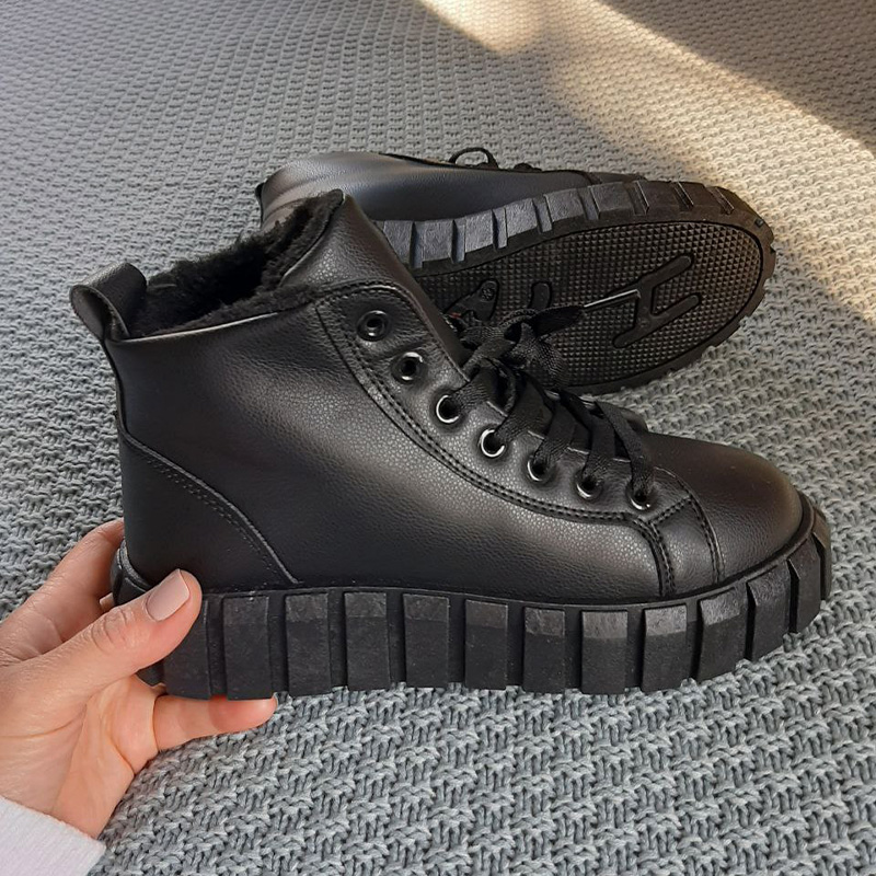 Черевики Peak Leather Black Platform З ХУТРОМ