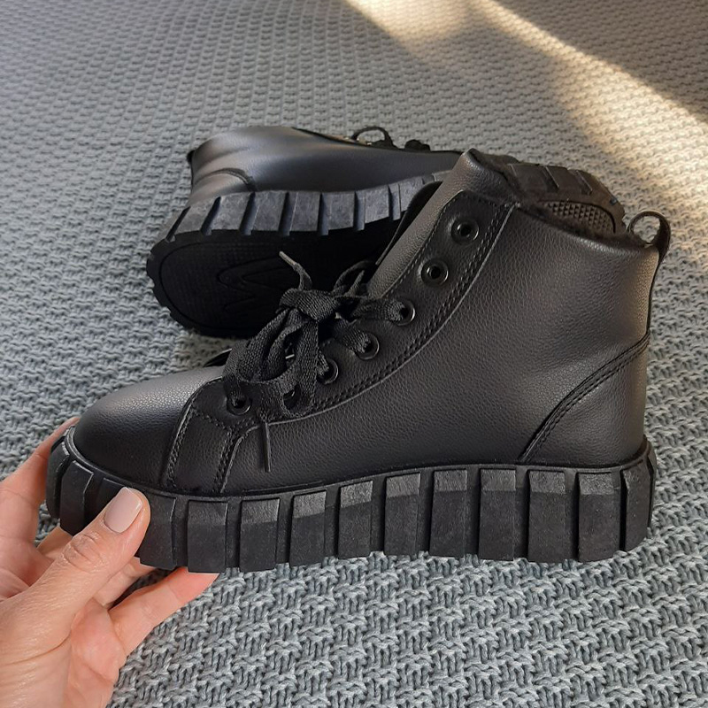 Черевики Peak Leather Black Platform З ХУТРОМ